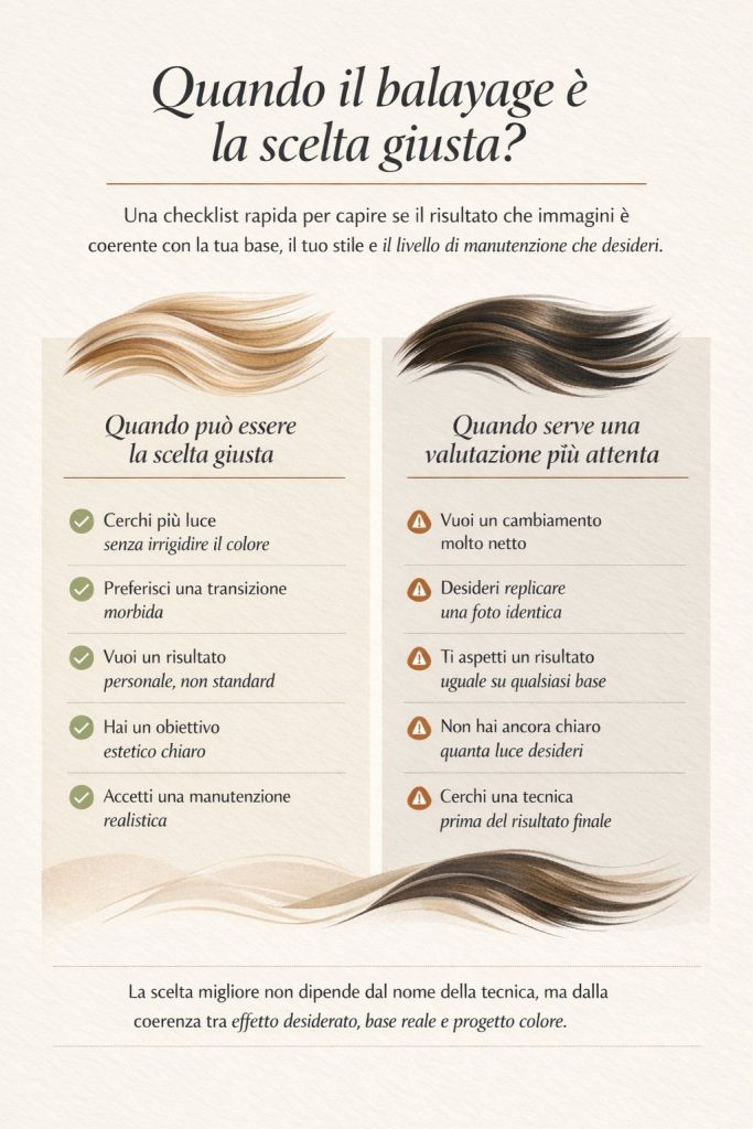 Checklist su quando il balayage è la scelta giusta in base a base naturale, stile desiderato e livello di manutenzione